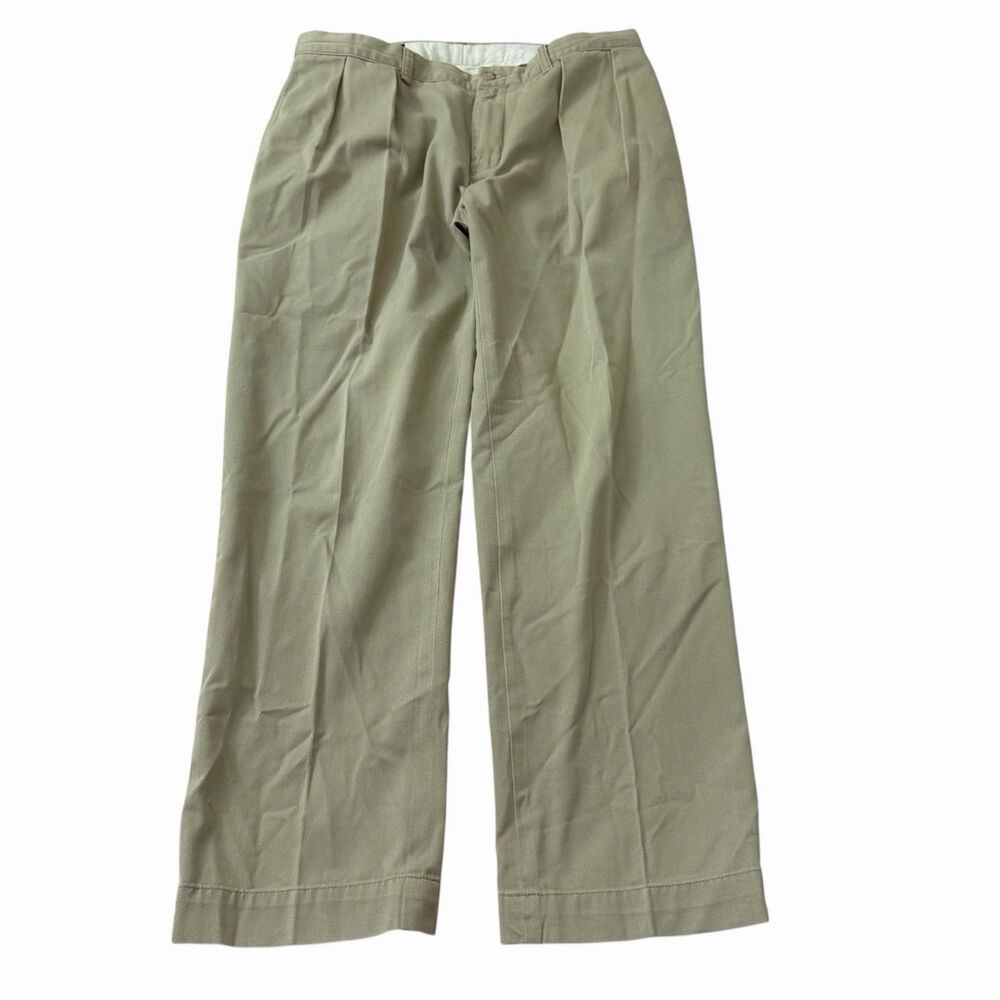 Polo Ralph Lauren Ethan Pant Mens 36x32 Khaki Tan Pleated Cotton Chino Trousers